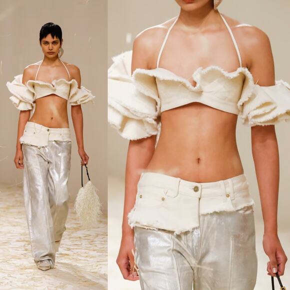 Jacquemus | La Brassiere Artichaut Ruffled Bralette in Off White Crop Top 34 XS - Picture 2 of 16